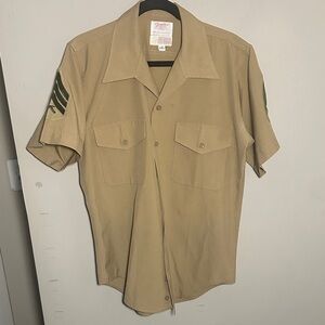 Military Creighton wool Tan Short Sleeve button down Shirt